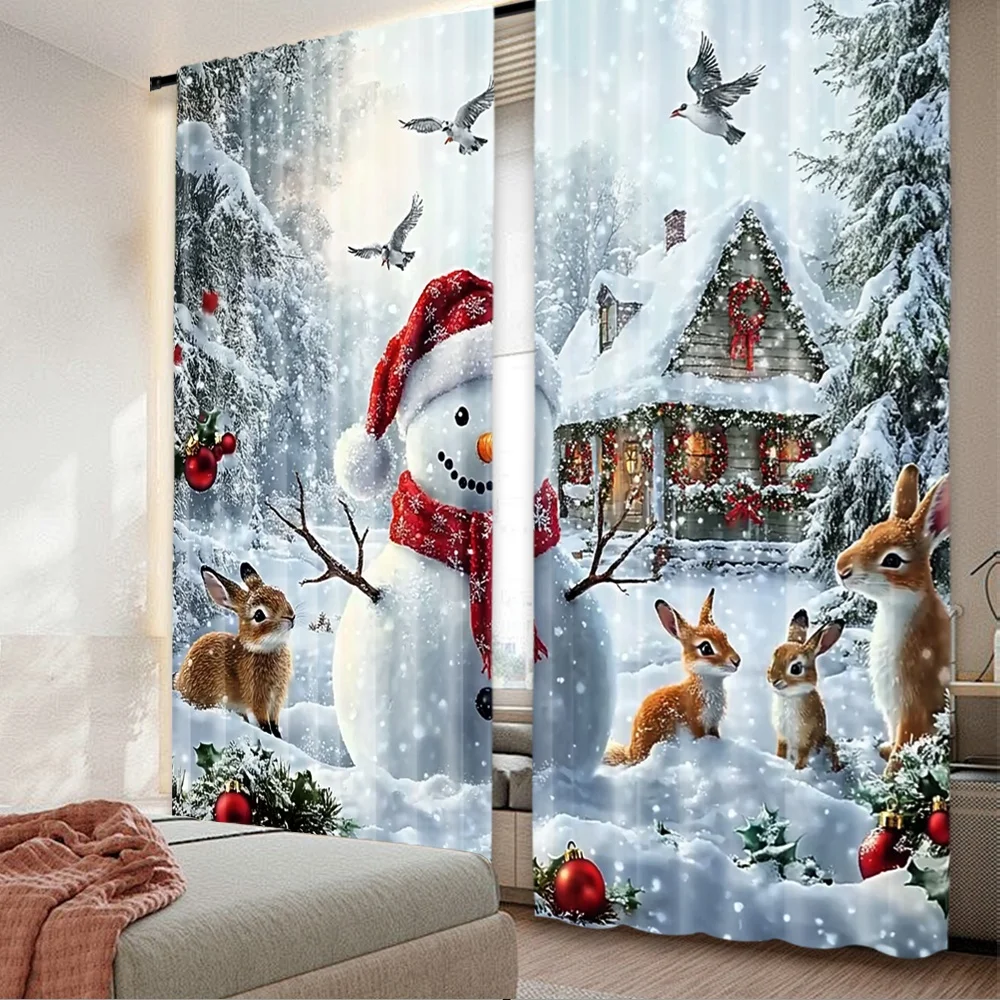 2D-Flachdruck, 2 Stück, modische Weihnachtsvorhänge, Preiselbeeren und Kiefern, digital bedruckte Polyestervorhänge, Frühling, perfekt für