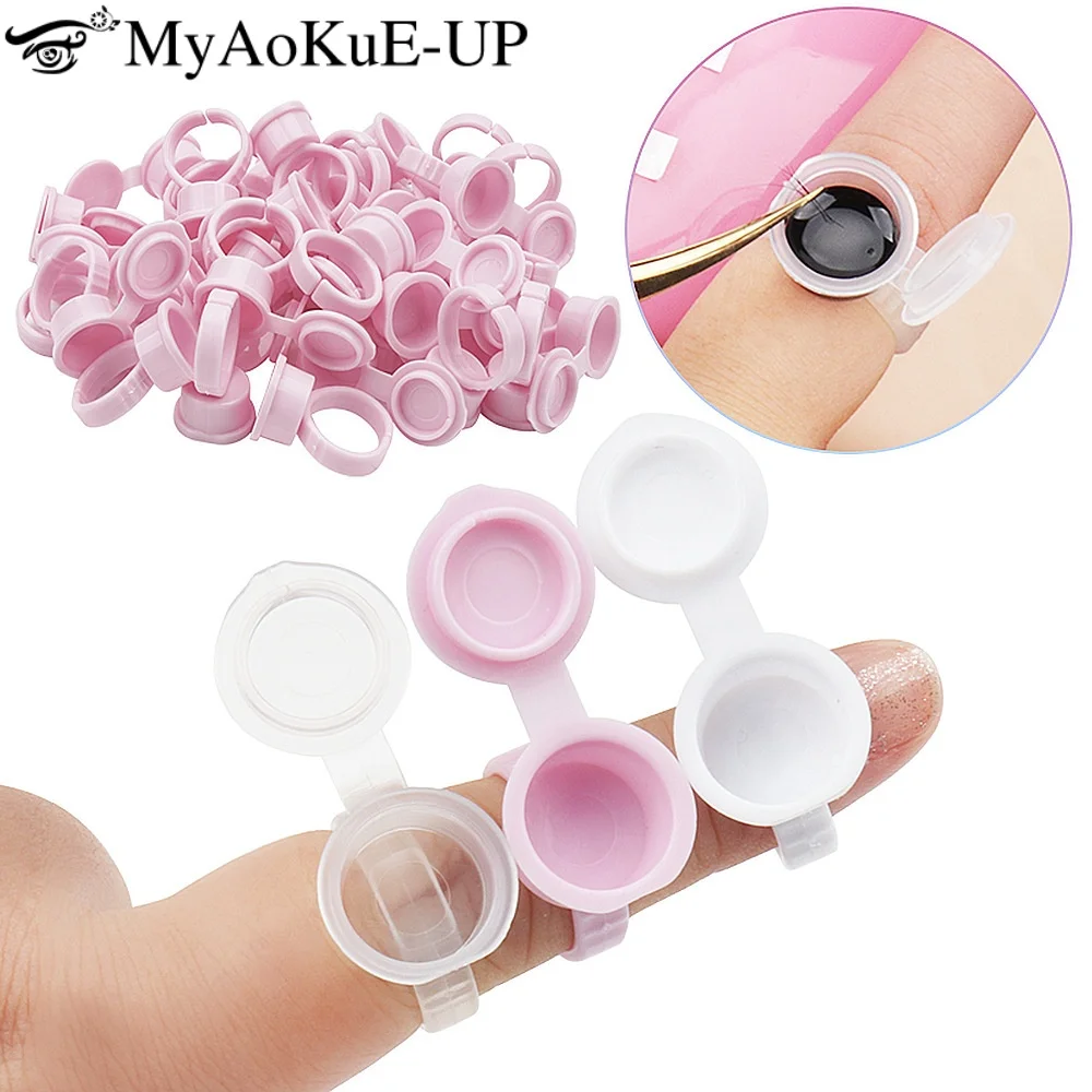 50 stücke Wimpern Kleber Ring Tasse Lash Verlängerung Tattoo Pigment Halter Palette Faltbare Abdeckung Tassen Wimpern Heben Make-Up-Tool