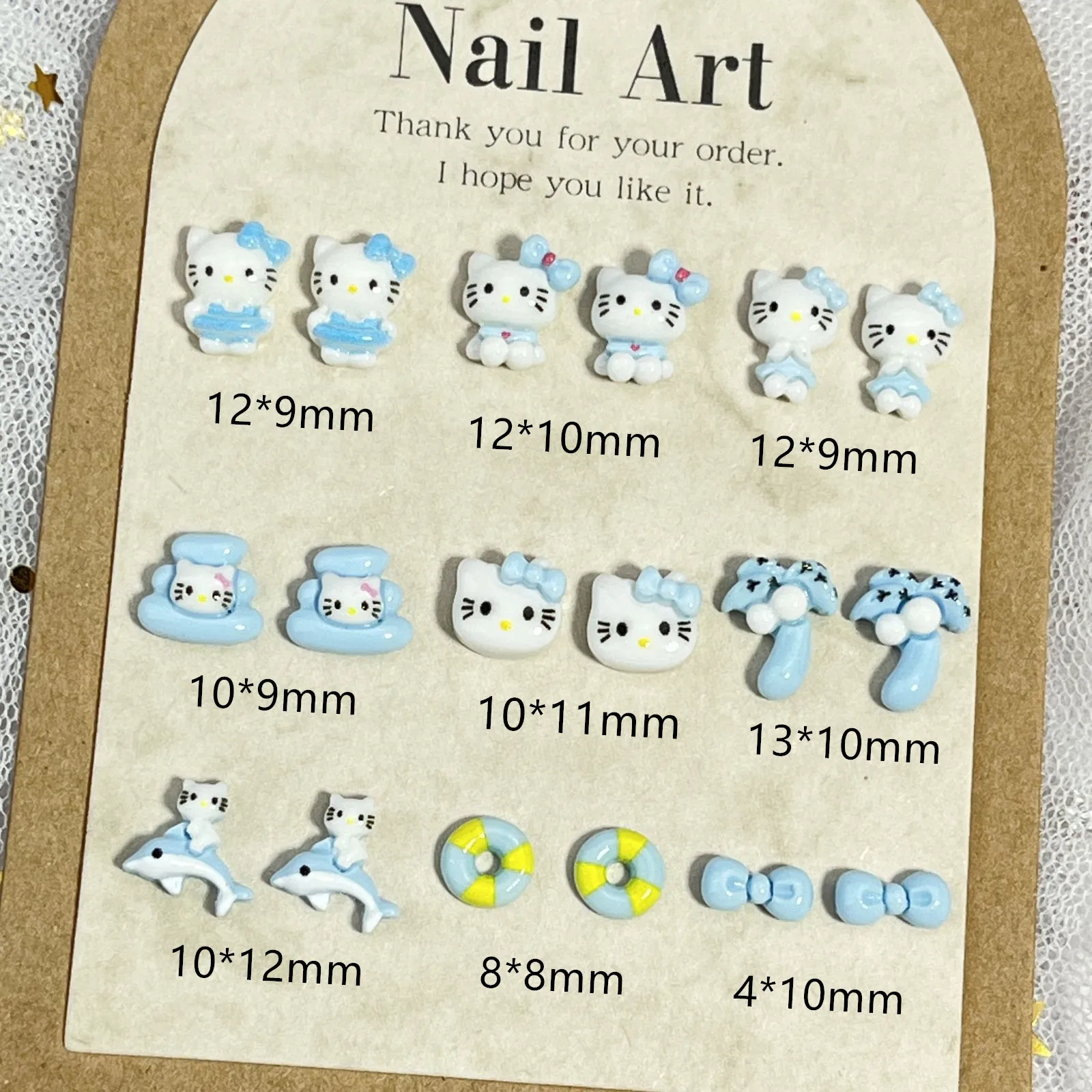 20Pcs Hawaii 3D KT Cat bule Nails Art Resin Accessories Summer Beach Black Skin KT Phone Case Sticker Manicure Decals Decoration