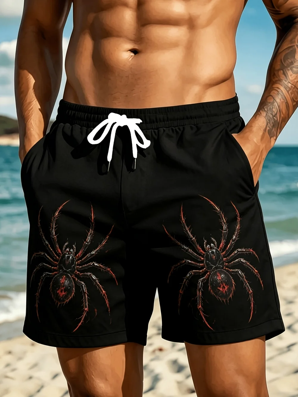 Herren-Shorts mit Spinnen-Grafik, Badehose, modisch, für den Strandurlaub, Kordelzug, 3D-Druck, Shorts, übergroß, atmungsaktiv, Sommerkleidung für Herren – Detail 7