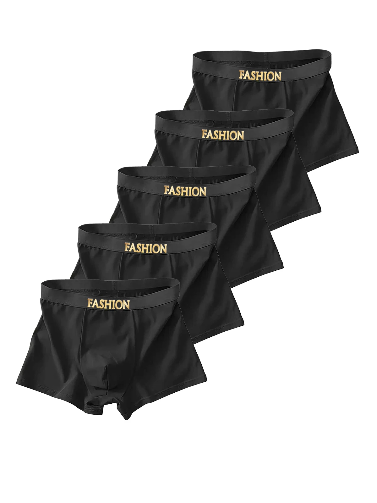 

Комплект из 5 мужских трусов-боксеров из полиэстера со средней талией — черный с золотым поясом «МОДА»