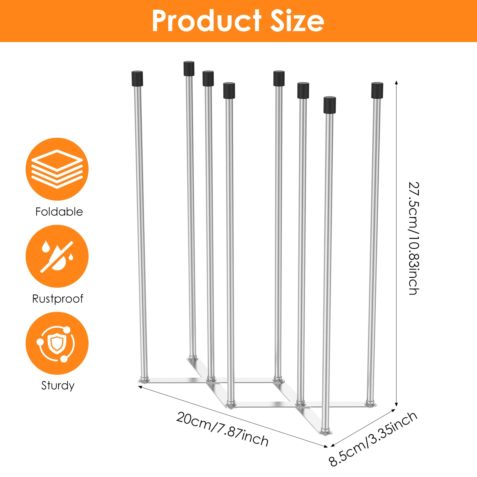 Opvouwbaar droogrek voor babyflessen, roestvrij staal, verticaal droogrek voor babyflessen, intrekbare bekeropslag, afvoerstandaard