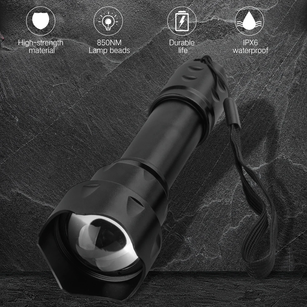 BORUiT T20 Infrared IR 850nm Night Vision LED Tactical Flashlight Zoom IPX6 Waterproof Torch Use 18650 Battery Hunting Lantern