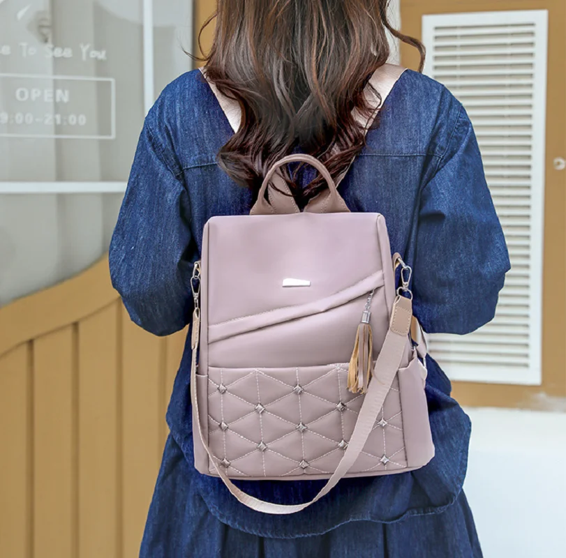 2026 New Fashion Tassels Large Capacity Anti Theft Travel Backpacks Women's Waterproof Oxford Shoulder Bags Notebook School Bag