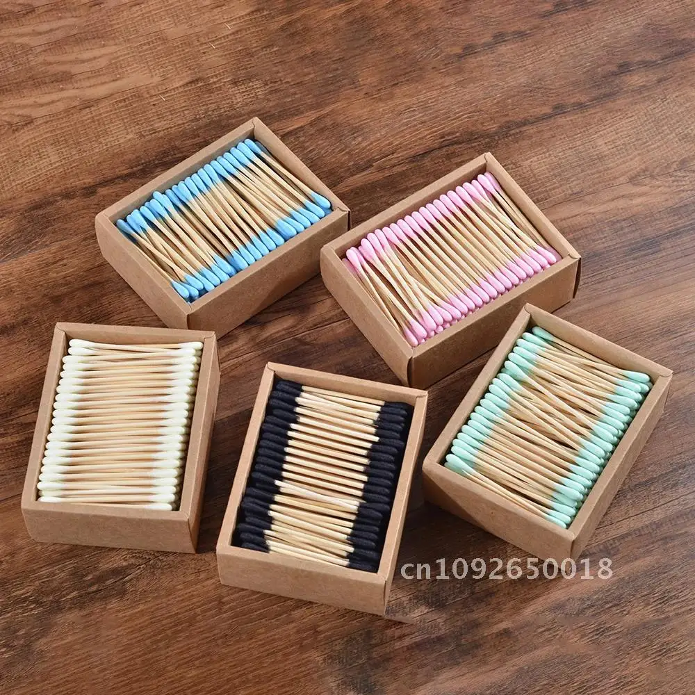 1000Pcs Color Cotton Bamboo Cotton Double Head Adults Makeup Cleaning Mix Ears Wood Microbrush Tools Swab Health Nose Sticks