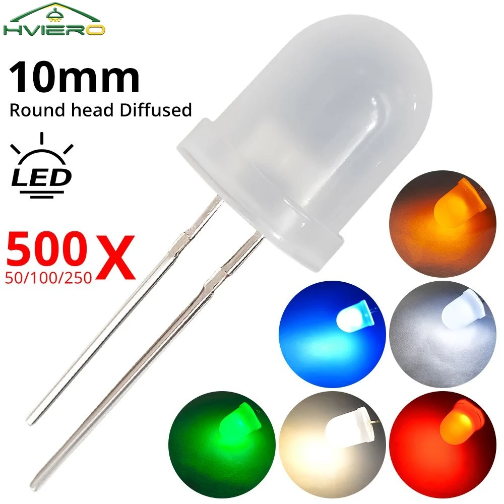 

50/100/250/500PCS 10mm Diffused Led Ultra Bright Round Diode Interior Building Illumination Signage Decoration Advertising Lamp