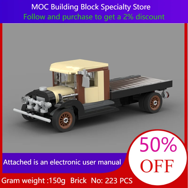 

Building Block Model Old Fashioned Flatbed Truck Brown MOC Car 223 Parts City Speed For Boy Adult Children Christmas Gift