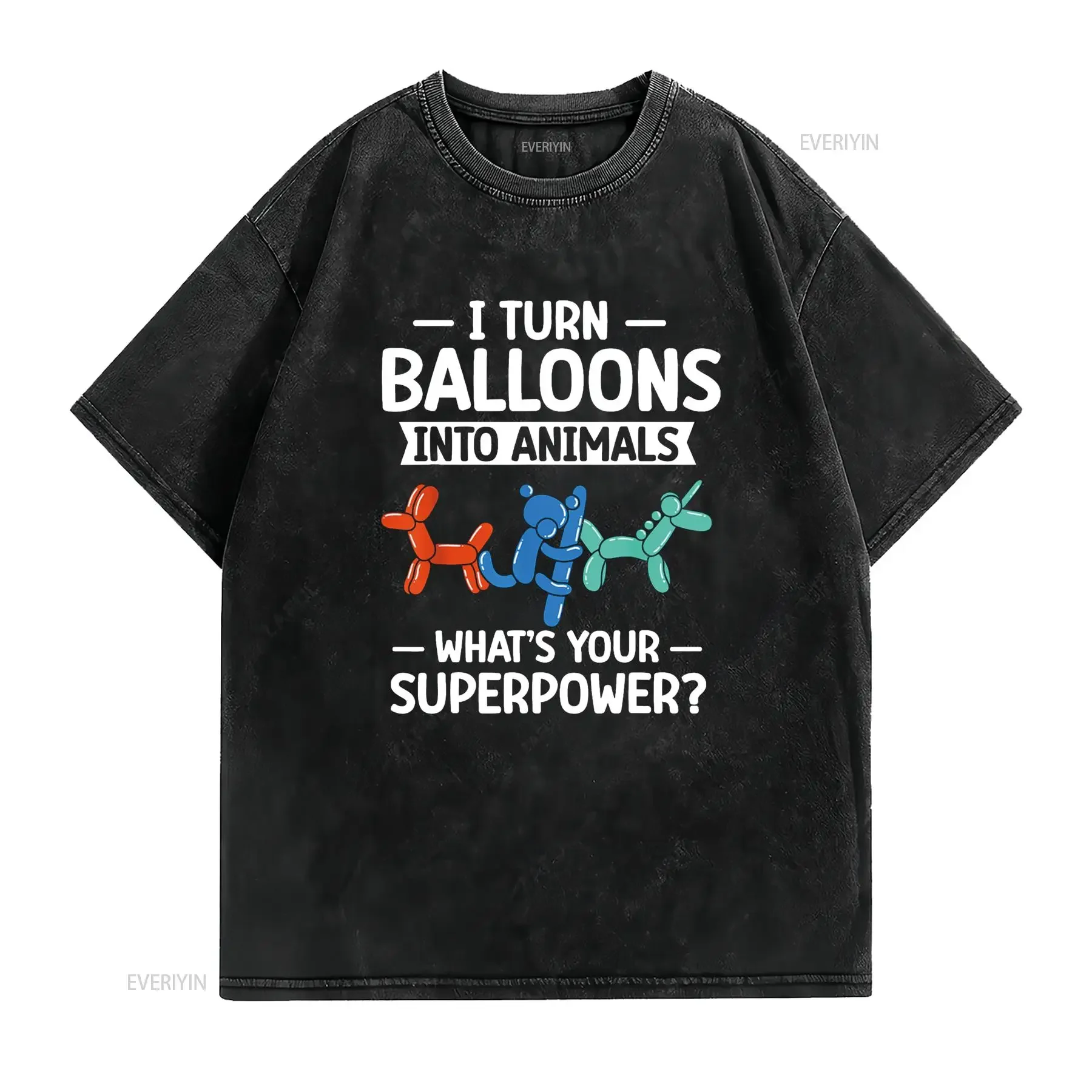 Party Balloon Animal Twister Artist T Shirt vintage Washed Breathable Comfortable designer clothes graphic Soft homme Stretched