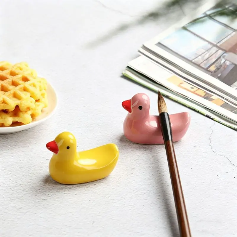 Cute Ceramic Little Duck Brush Rest Pen Holder For Student Calligraphy Writing Desktop Ornament Paper Weight For Study Room