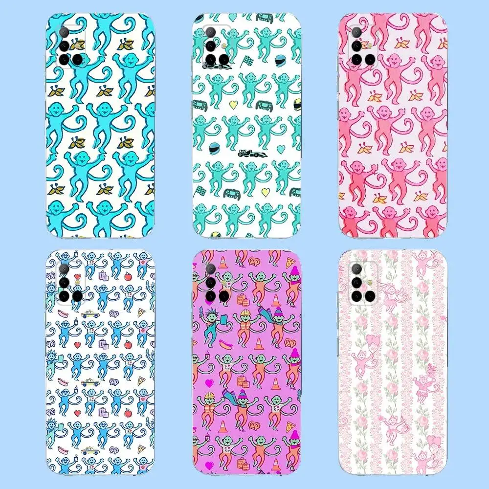 

Preppy Blue Monkey Pattern Phone Case For Samsung S 23,22,10,9,8 A 71,52,51,30,21S,12 PIus,E,Lite Note20 Ultra Clear Soft