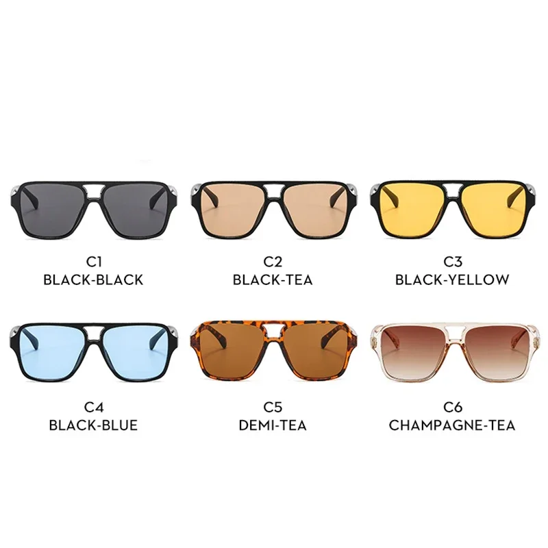 Vintage Double Bridge Yellow Sunglasses Women Oversized Square Frame Luxury Shades Sun Glasses Female Pilot Eyewear