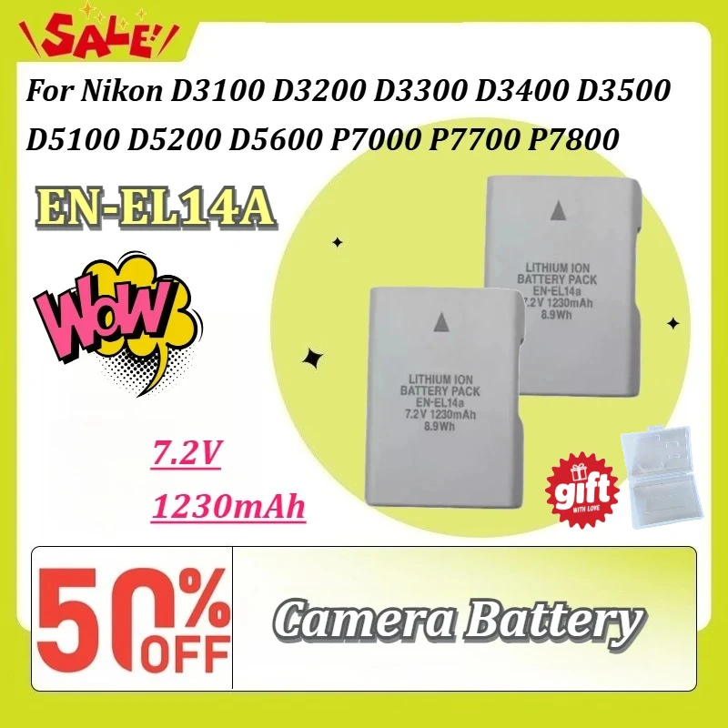 EN‑EL14A 1230mAh Camera Battery for Nikon D3100 D3200 D3300 D3400 D3500 D5100 D5200 D5600 P7000 P7700 P7800 Rechargeable Battery