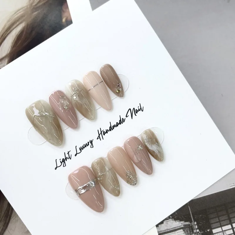 

Handmade Simple Fake Press on Nails Nail Art Manicure Acrylics for Nails Tips Almond Artificial False Nails with Box and Tools