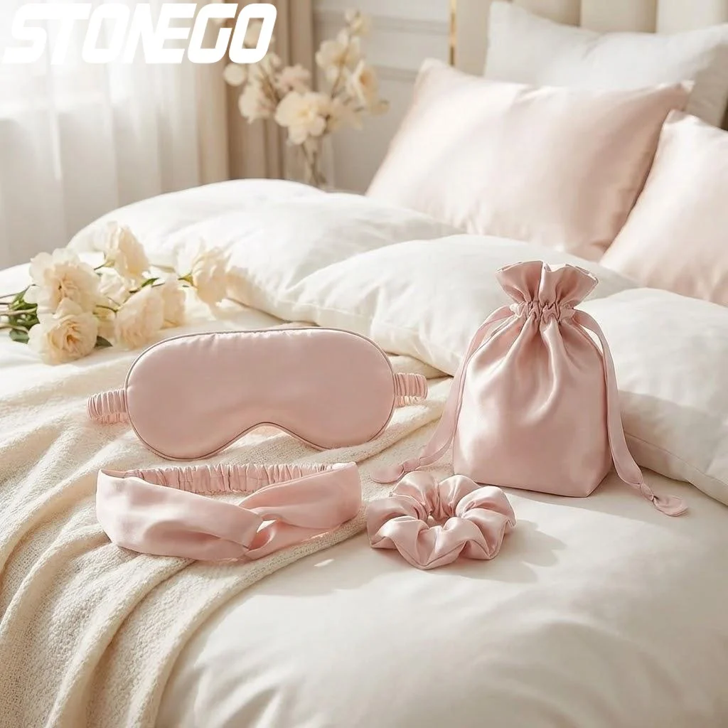 

4PCS Silk Eye Mask Set with Hair Bands Storage Bag Comfortable Sleeping Masks for Relaxation and Eye Protection Safety Goggles