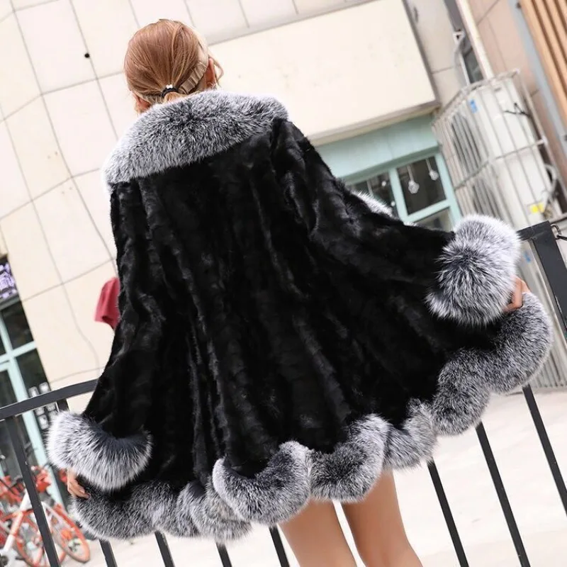 2026 New Imitation Mink Coat Fur Coat Medium And Long Imitation Fox Fur Collar Women Winter Thickened Special