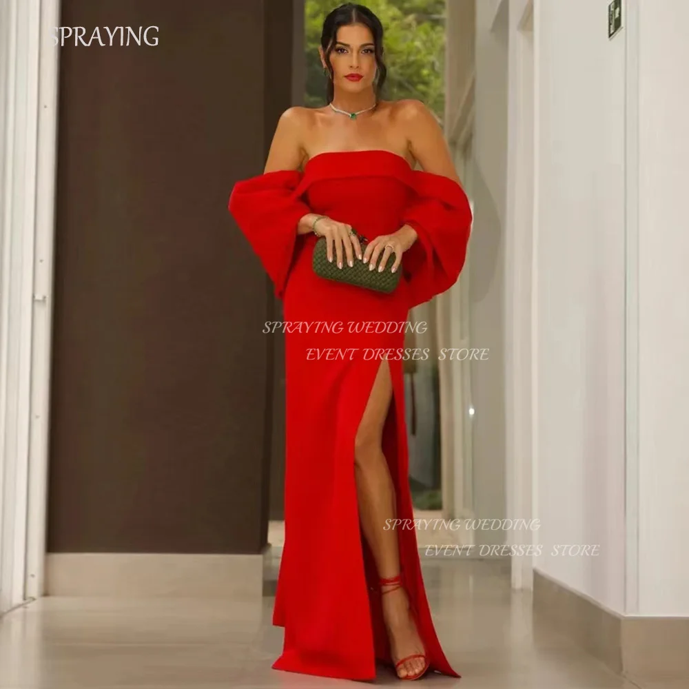 

SPRAYING Red Evening Dresses For Woman Off the Shoulder Mermaid Side Split Wedding Guest Dress Robe Simple Prom Gowns Vestidos