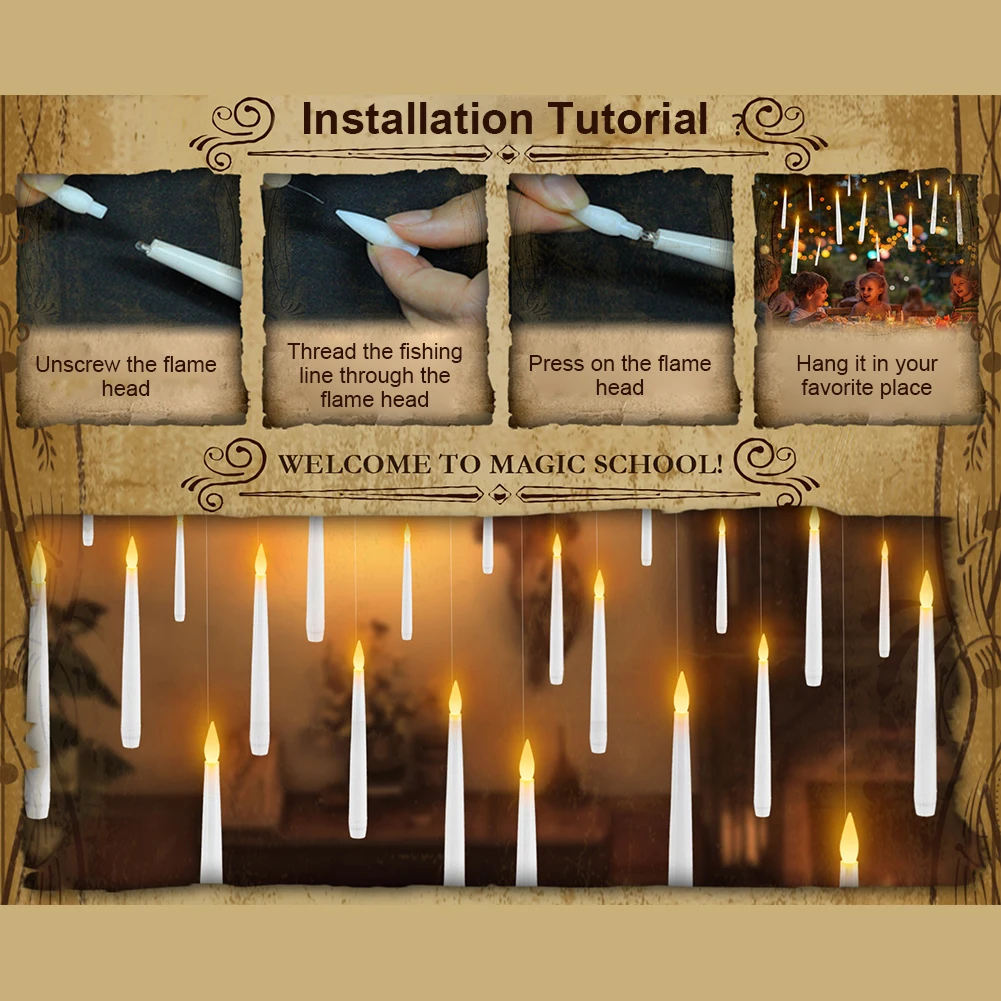 Flickering Warm Light with Long Rod LED Flameless Taper Candle Handheld Candlestick Floating LED Candles Party Halloween Decor