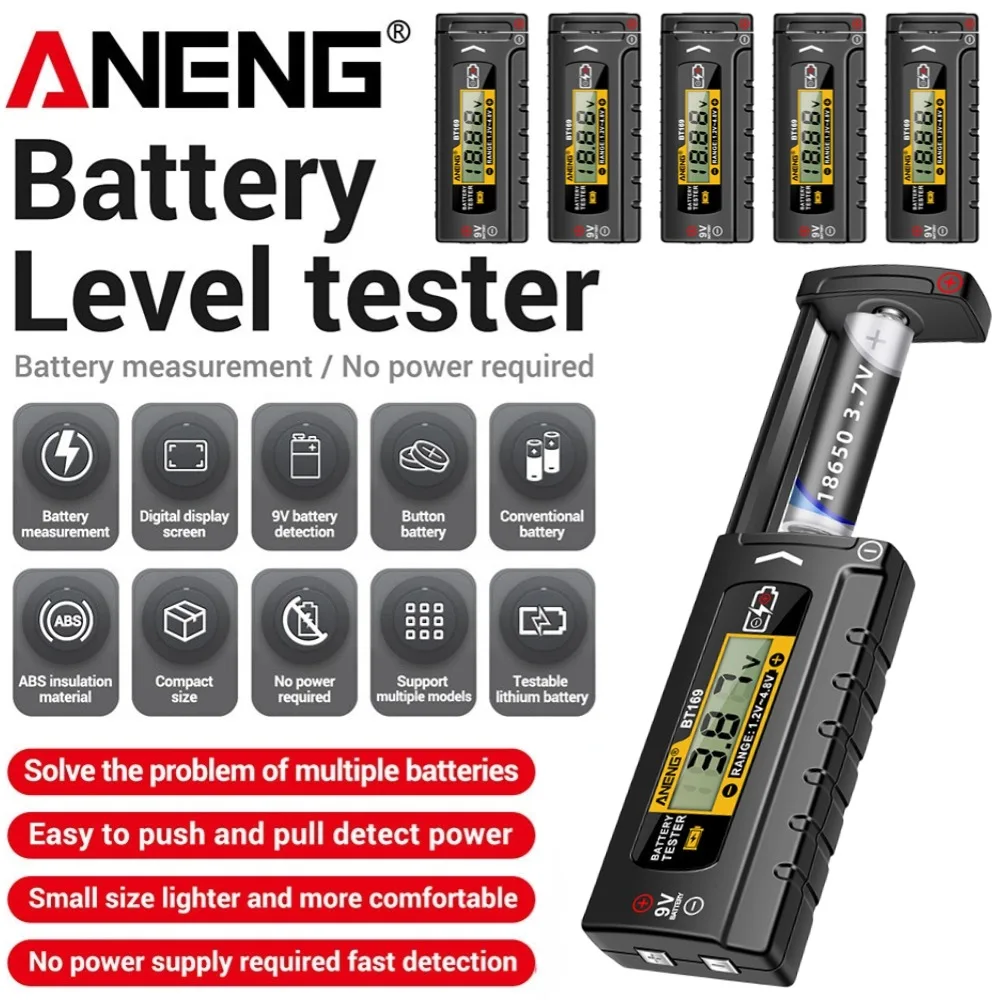 ANENG BT169 Digital Battery Tester AA/AAA/C/D/9V Button Cell Battery Capacity Check Detector Battery Tester Measurement 1-10PCS