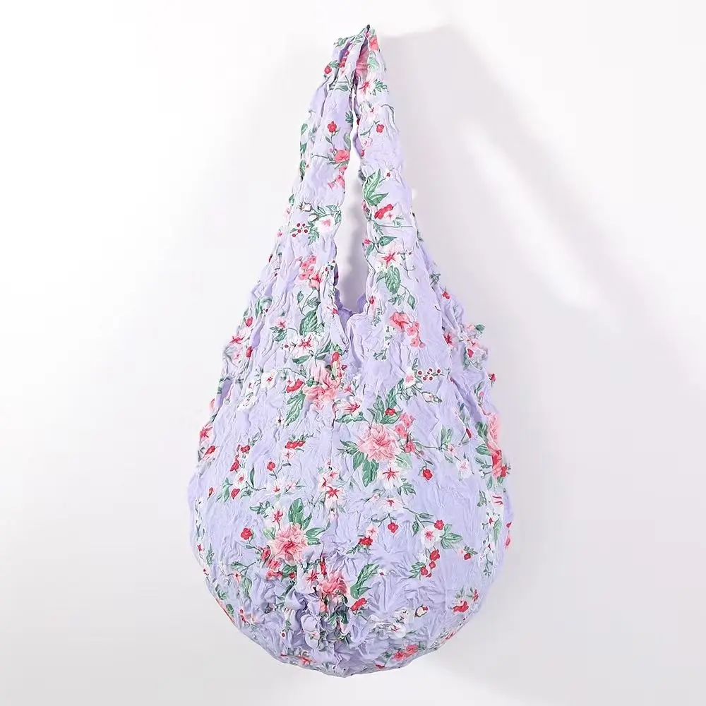 

Reusable Bubble Foldable Stretch Bag Large Capacity Multi Purpose Pleated Flexible Handbag Handheld Shopping Bag