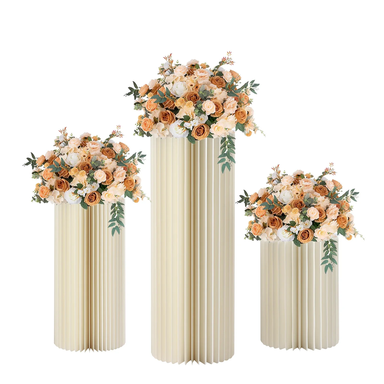 

3pcs Cylinder Flowers Stand Centerpiece Stands Display Rack for Wedding Party Garden Decor (40cm+60cm+80cm/60cm+80cm+100cm Tall)