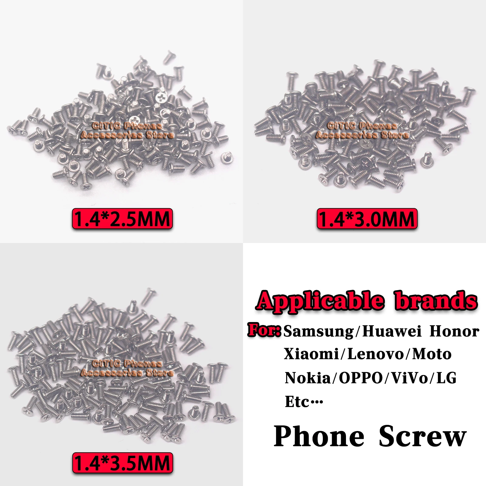 

100Pcs 2.5MM 3.0mm 3.5mm Screws For Samsung/Huawei Honor/Xiaomi/Lenovo/Moto/ASUS/TCL/Nokia/OPPO/Vivo/LG Mobile Phone Screw Bolt