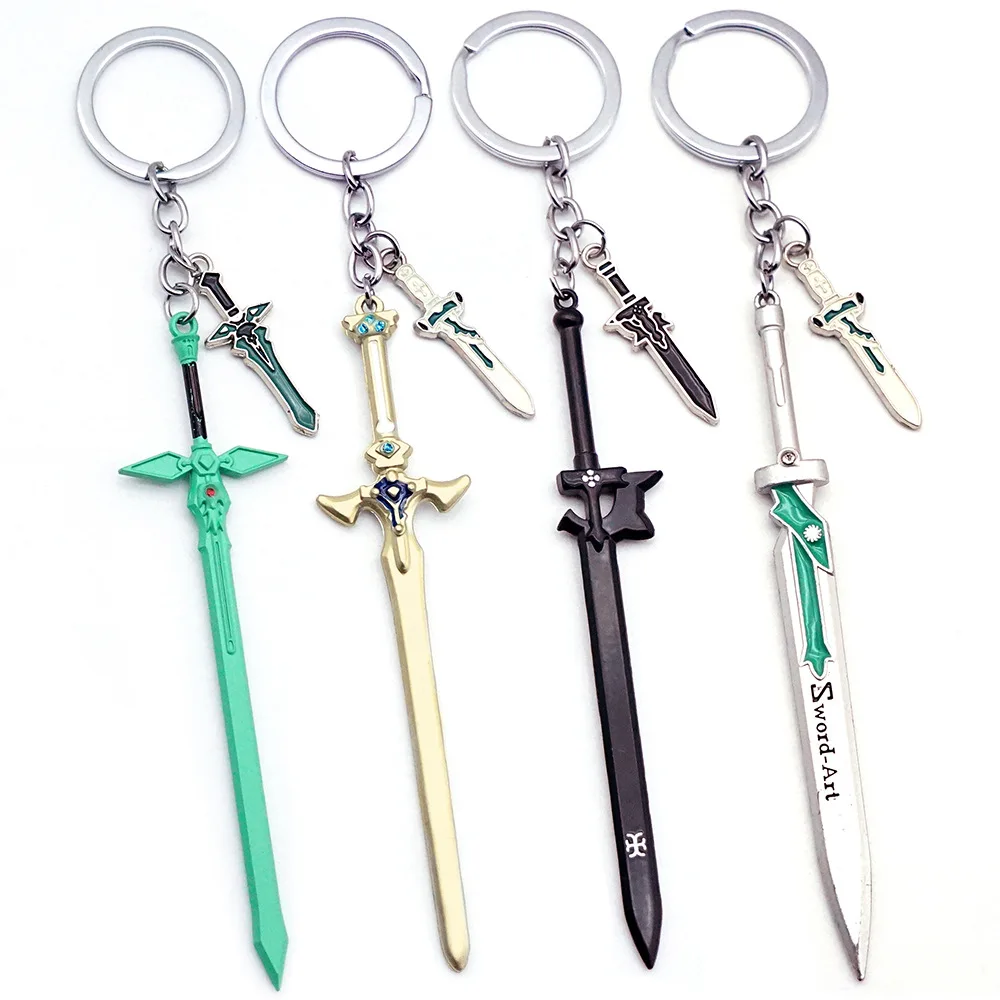 SAO Sword Art Online Keychain Asuna Kirito Elucidator DARK REPULSER Keyring Set Anime Peripherals Key Ring Pendant llaveros Gift