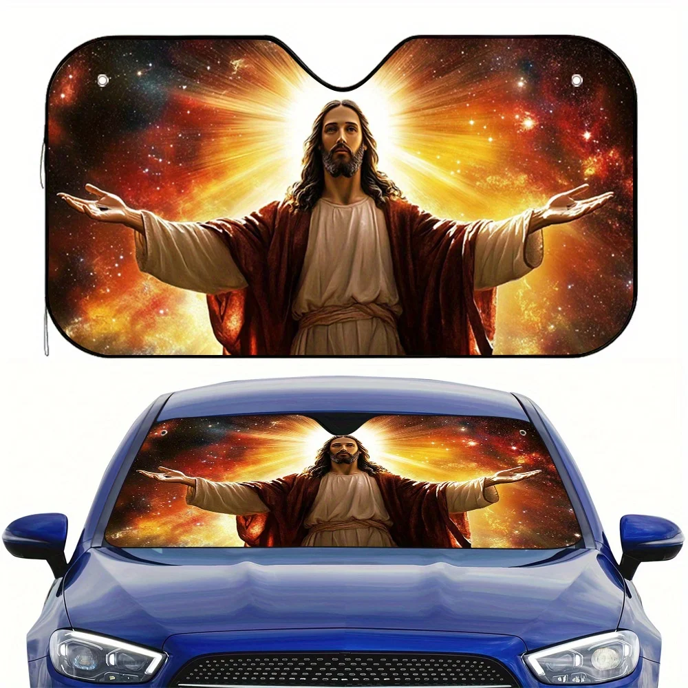 1pc Radiant Jesus Statue Design Car Sunshade Foldable Easy To Install Perfect for All Car Models Great Gift for Parents