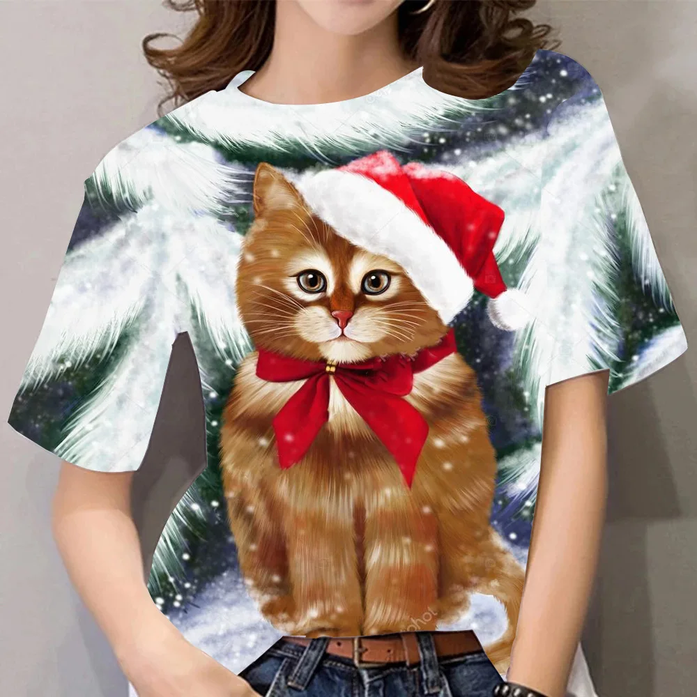 

New Year Christmas Ladies T-Shirt Festival Fashion Clothing Ladies' T-Shirts Casual Fashion Ladies Women Clothing Party Top Tee