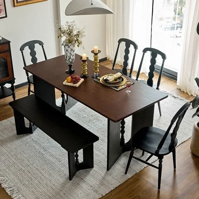 All solid wood large board French retro dining  desk tea  medieval dining  and chairs rectangular square