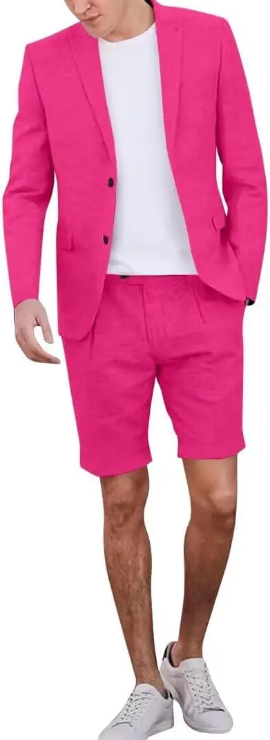 

Casual Short Suit Sets for Men Summer Suit Beach Wedding 2 Piece Tuxedo Blazer Shorts Suit