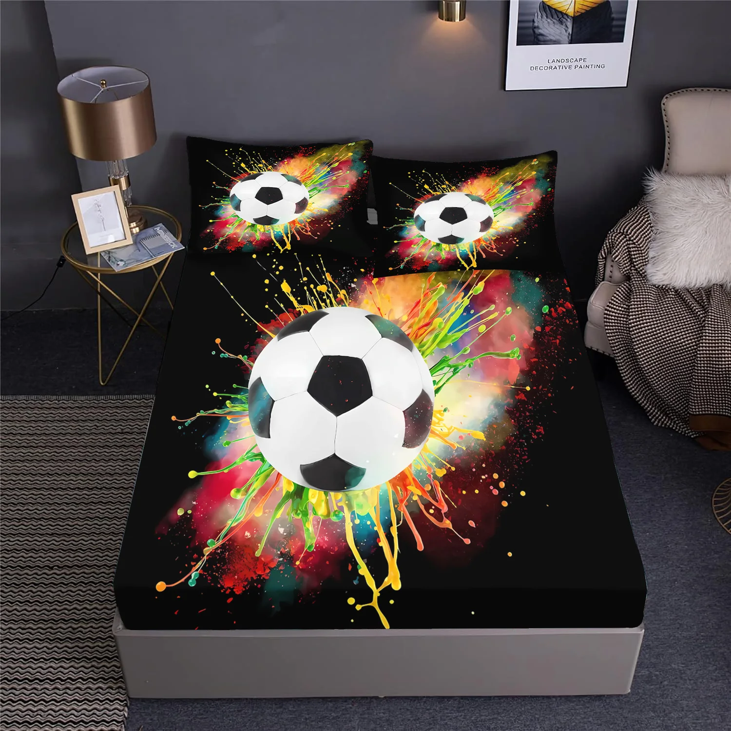 

Football Anime Fitted Sheet Bedding Set Suitable For Children And Adults King Size Twin Bed Cover Full Luxury