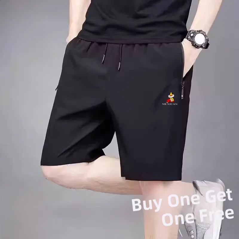 

Молодежные летние орты Ice Silk Five-Quarter, мужские спортивные орты Qui Dry, тонкие пляжные брюки, дышащие прямые повседневные орты