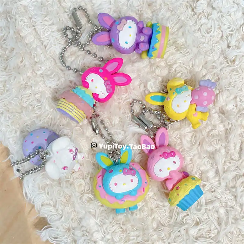 

3-4cm Sanrios Gag Doll HelloKitty Easter Bunny Series Glue Doll Mini Pendant Girl Kawaii Bead Chain Keychain Decoration Gift New