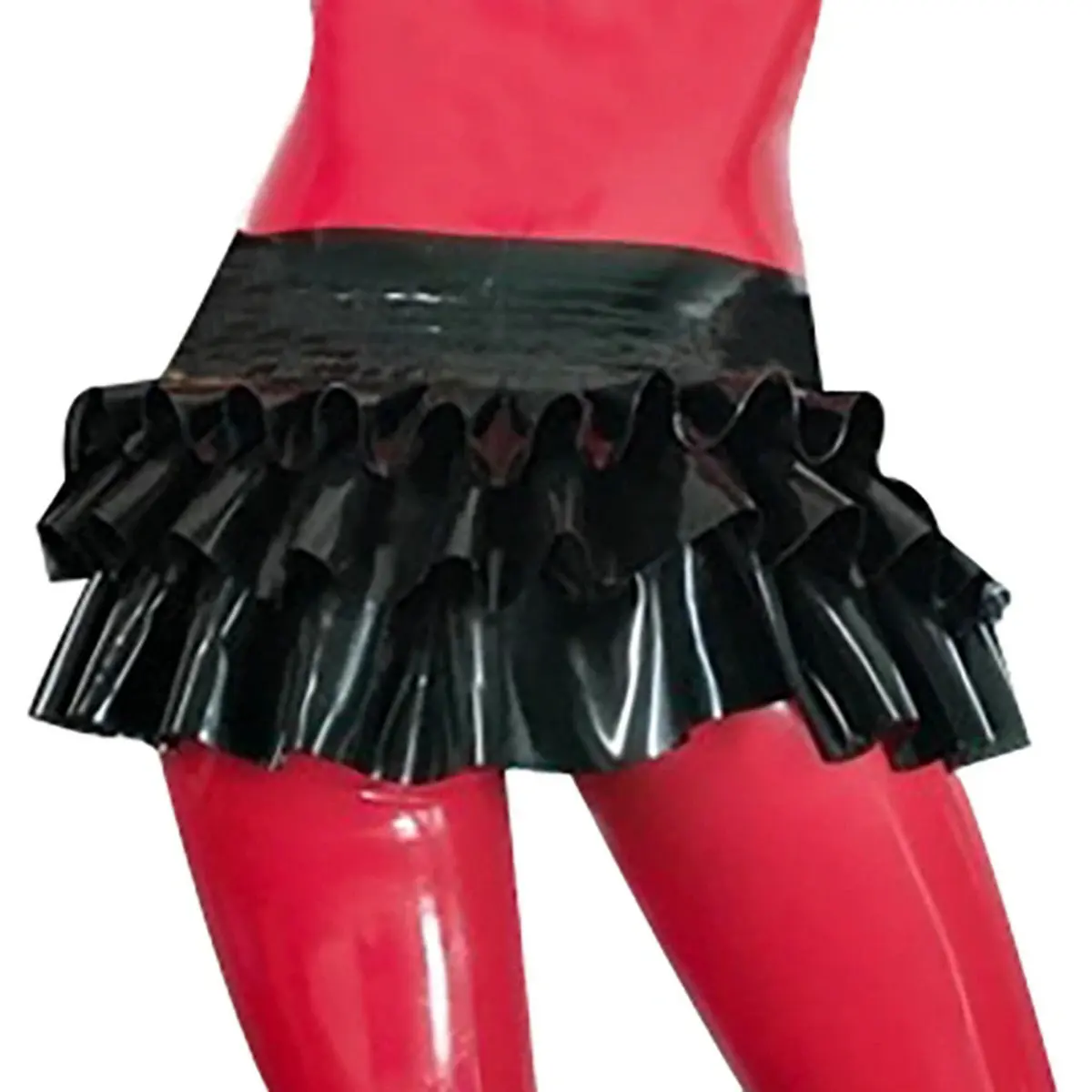 Minigonne Sexy in lattice nero Mini Swing con tre strati di volant doppie cinture fondo corto in gomma