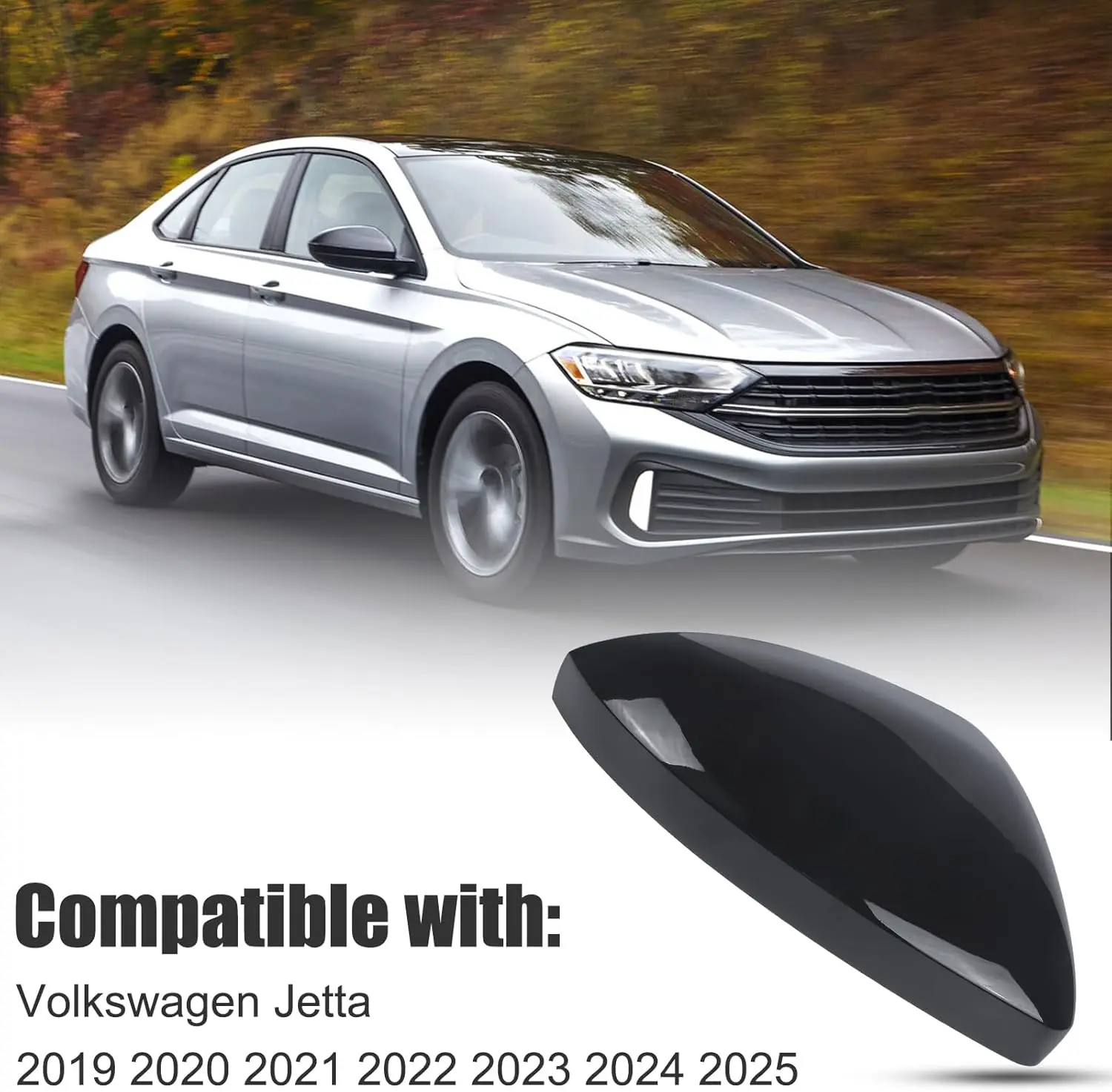 

Накладки на зеркала для Volkswagen Jetta 2019-2025, глянцевые черные, без поворотников, для версии VW Jetta (США), правая и левая