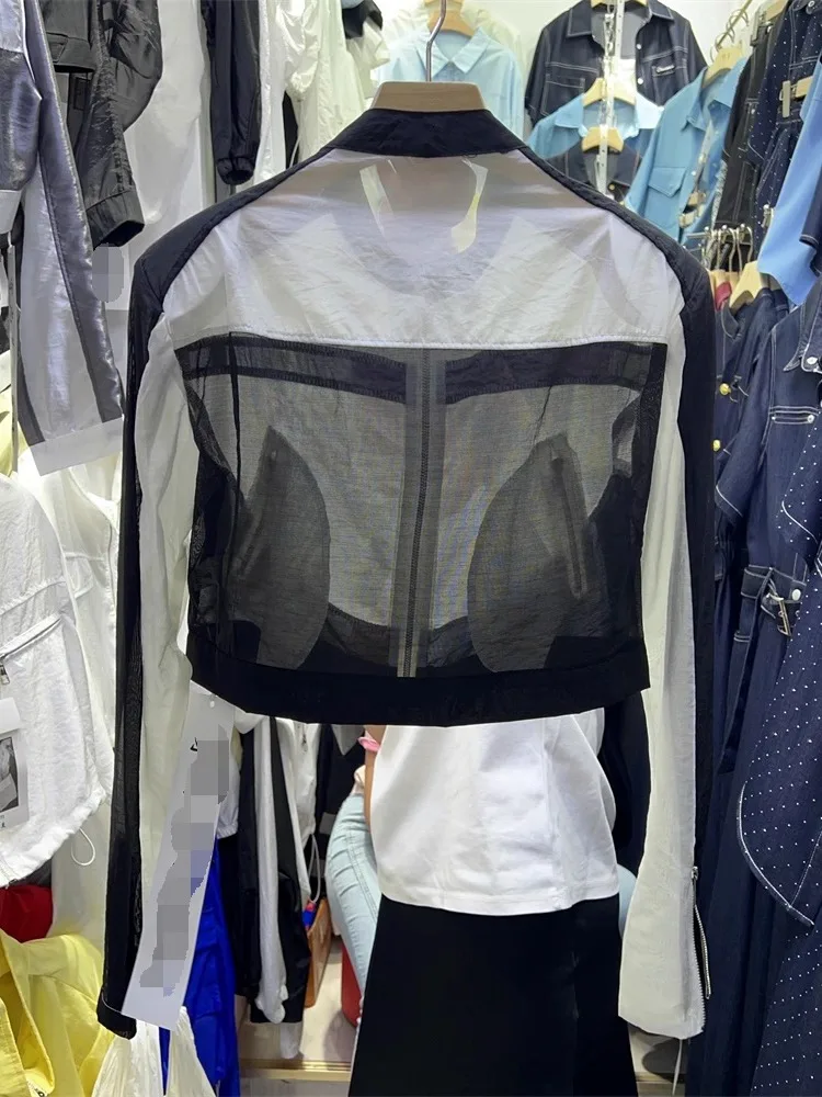 Female Trendy 2025 Summer New Item Contrasting Color Design Sunscreen Clothing Versatile Fashion Round Neck Short Coat
