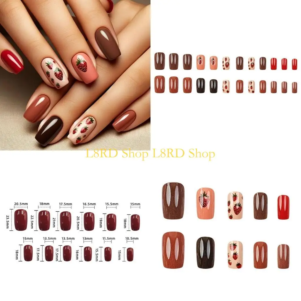 

L8RD 24 шт., квадратные накладные ногти с французским наконечником для ногтей, клеи для ногтей для женщин и девочек