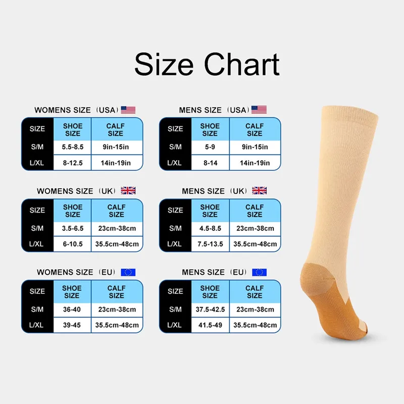 3 Pair Copper Compression Socks Women Men Anti Fatigue Pain Relief Graduated Unisex Compression Stockings Knee High 15-20 MmHg