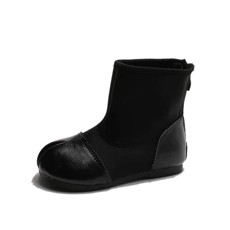 Children Fake Split-toe Pigskin Boots For Winter Girls' Short Boots Stitched Soft Fashion Boots