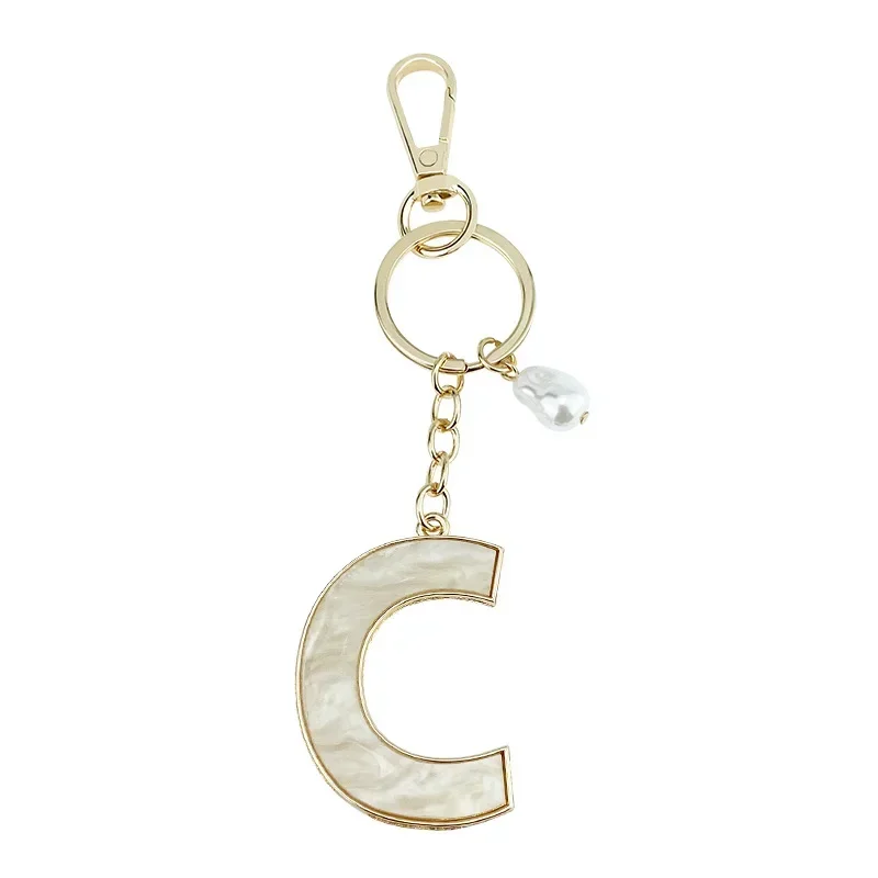 A-Z Initials Keyring Couples Metal Pendant with Pearl