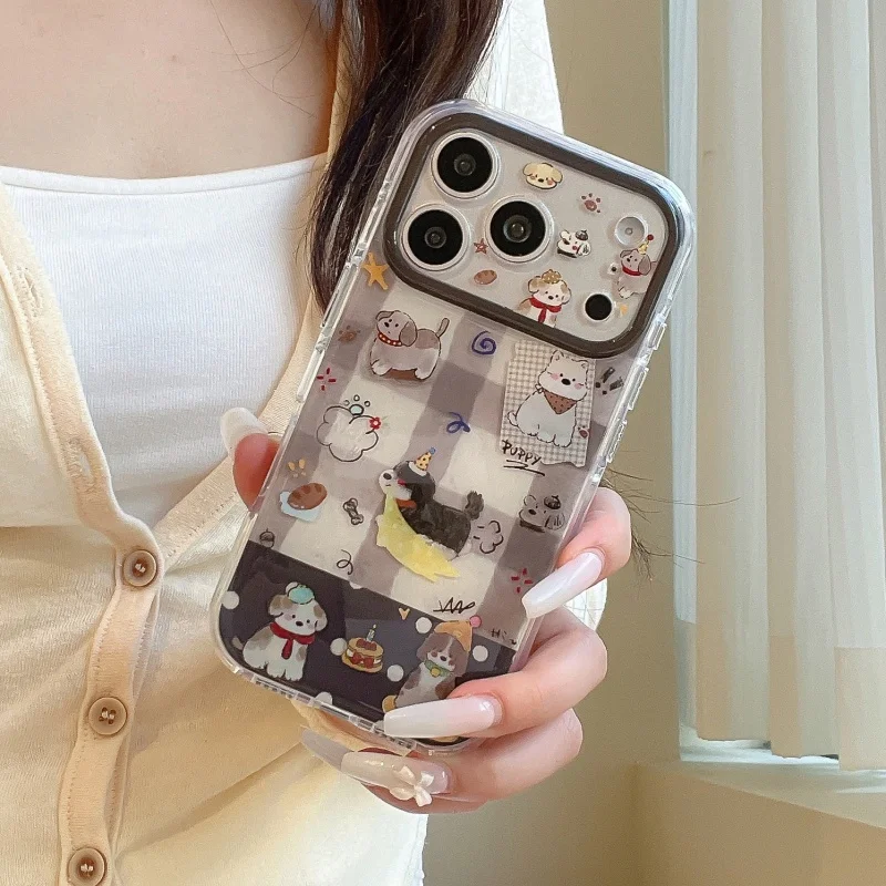 

Kawaii Cartoon Animal Puppy Phone Case For iPhone 17 Pro 16 15 14 Pro Max Back Cover Shockproof Cute Protective Cases For Apple