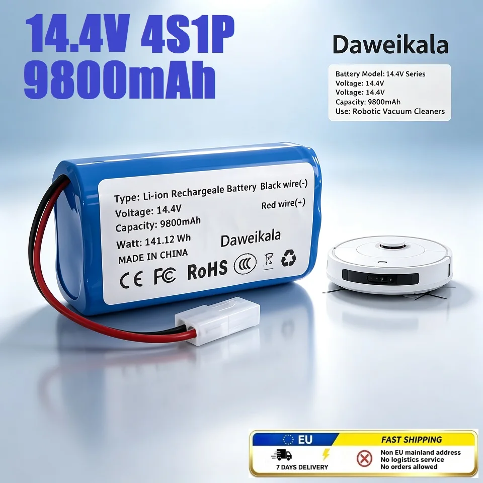 Batteria di ricambio agli ioni di litio 14,4 V, 9800 mAh, 4S1P, accessorio di ricambio ricaricabile per aspirapolvere robotico, per robot aspirapolvere automatico per uso domestico, disponibile in