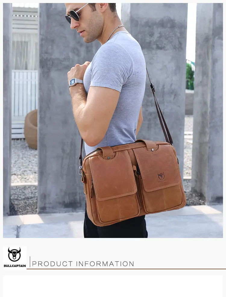 Bolsas crossbody de couro de vaca genuínas para homens, pastas multifuncionais de grande capacidade, bolsas casuais para laptop