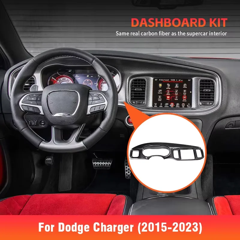 

For Dodge Charger Real Dry Carbon Fiber 2015-2023 Center Dashboard Kit Decorative Sticker Interior Modification Accessories