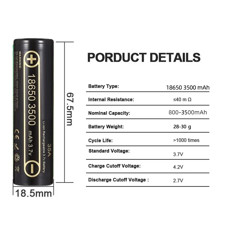 Bestselling Brand 18650 Battery Free Shipping 35E Li-ion 3.7V 3500mAh+Charger RechargeableBattery Suitable Screwdriver Battery