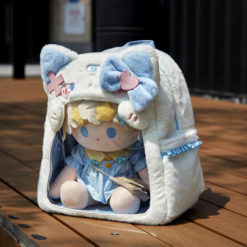 

Doll Backpack Carrier Bag 40cm - Dreamy Bear Meow Meow Plush PU Cotton Doll Schoolbag Spacious & Cute