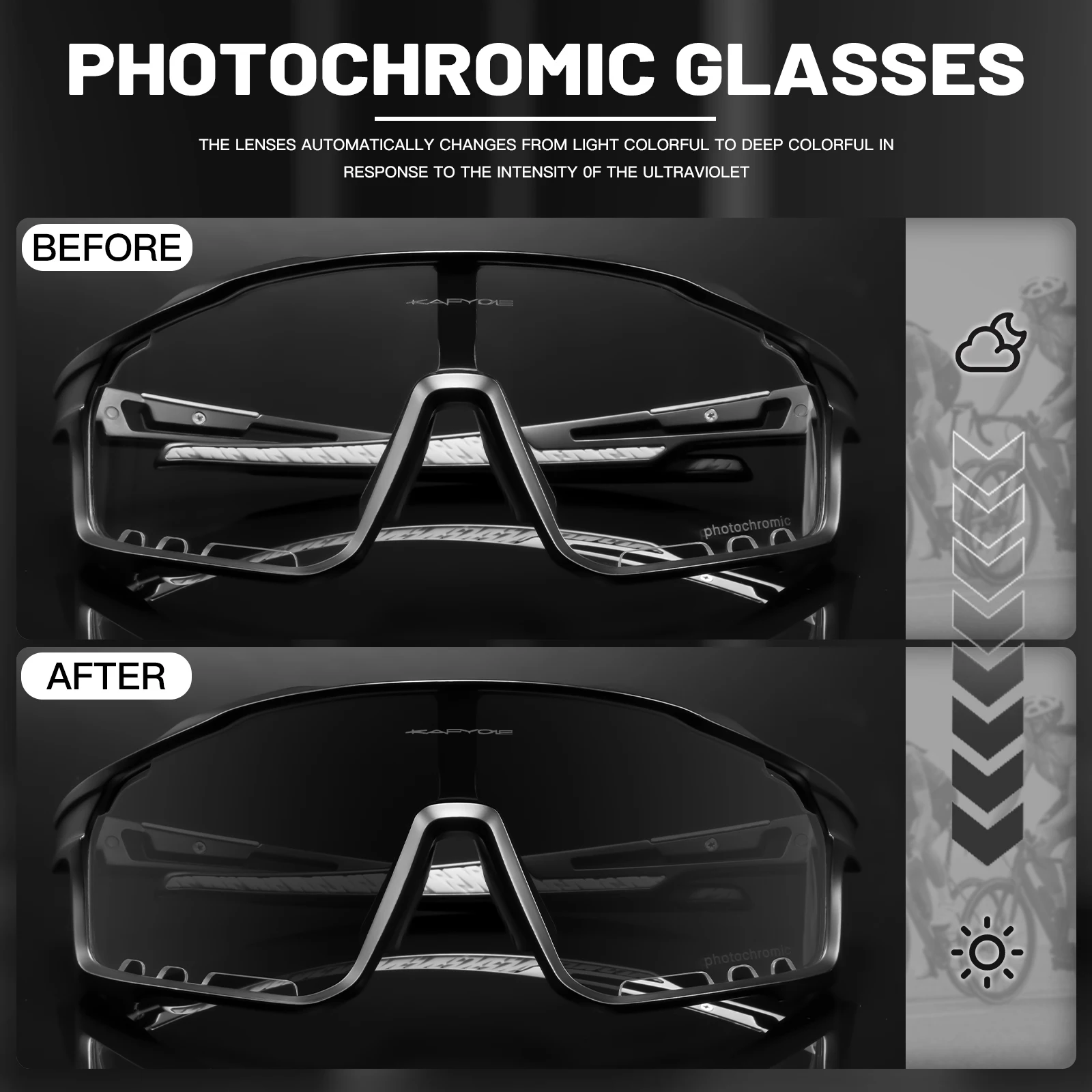 Kapvoe Photochromic Cycling Glasses MTB Sunglasses for Men Women Sport Speed Road Mountain Bike Bicycle Cycl Eyewear Goggle