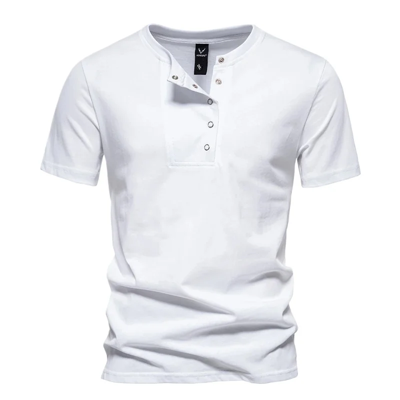 

Vintage Neckline Button Designer T Shirt Mens Cotton Short Sleeve Solid Color Camisas Streetwear Summer Casual Men T Shirt Homme
