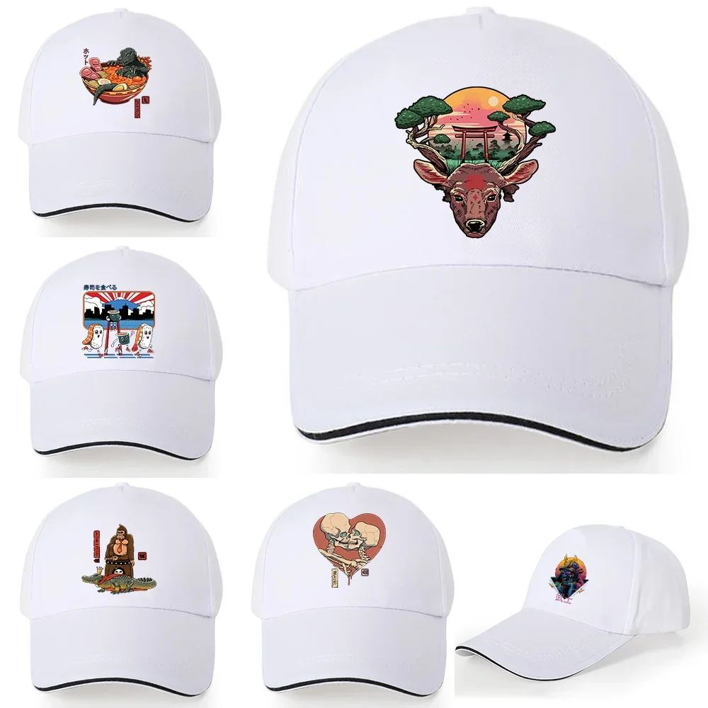 

Summer Baseball Cap White Hip-hop Hat Hipster Must-have Peaked Cotton Golf Caps Anime Print Men Casual Outdoor Visors Sun Hats