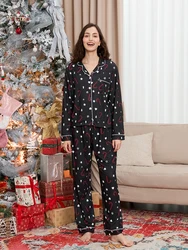 Women’s 2 Piece Christmas Pajama Set Long Sleeve Graphic Print Button Up Shirt + Pants Set Winter Sleepwear